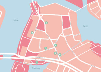 Karte der Altstadt Köpenick mit einer Auswahl neuer Geschäfte