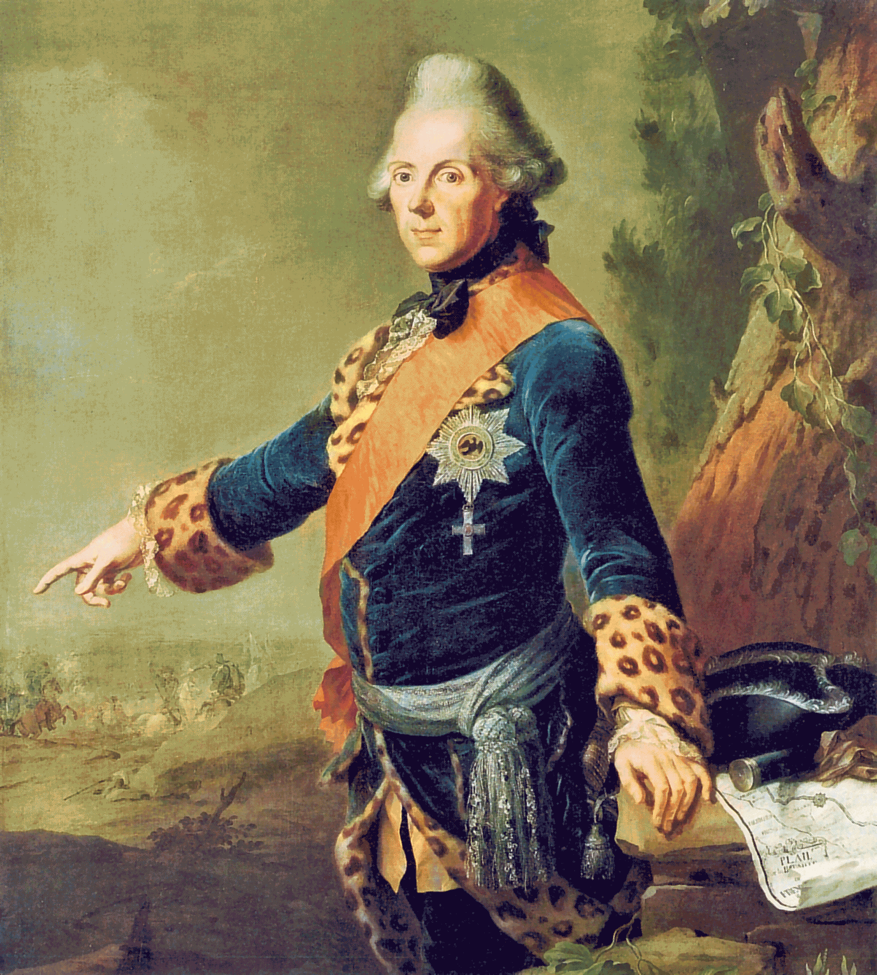 Prinz Heinrich, der ewige Zweite als Feldherr in preußischer Uniform mit schicken Ärmelaufschlägen in Leopardenfell